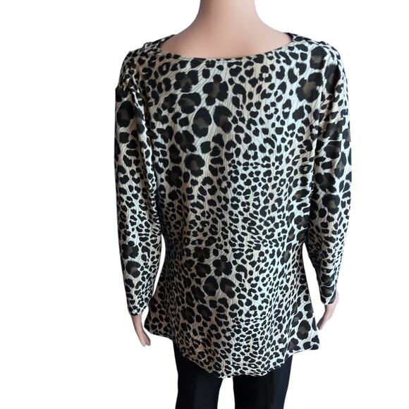 Milano Leopard Print Tunic Top Large Draped Neckline Ruched Date Night Theater - Picture 4 of 5